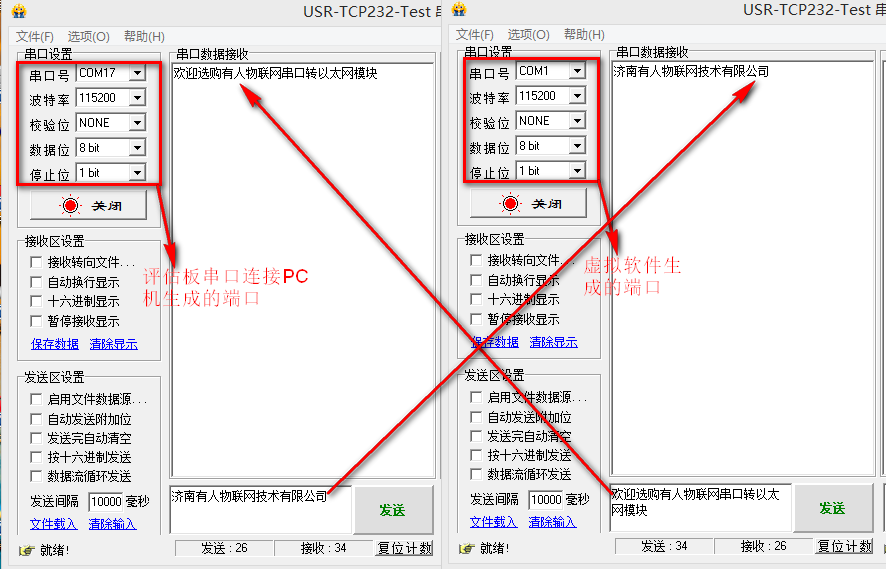 USR-N520基本测试通信和使用案例